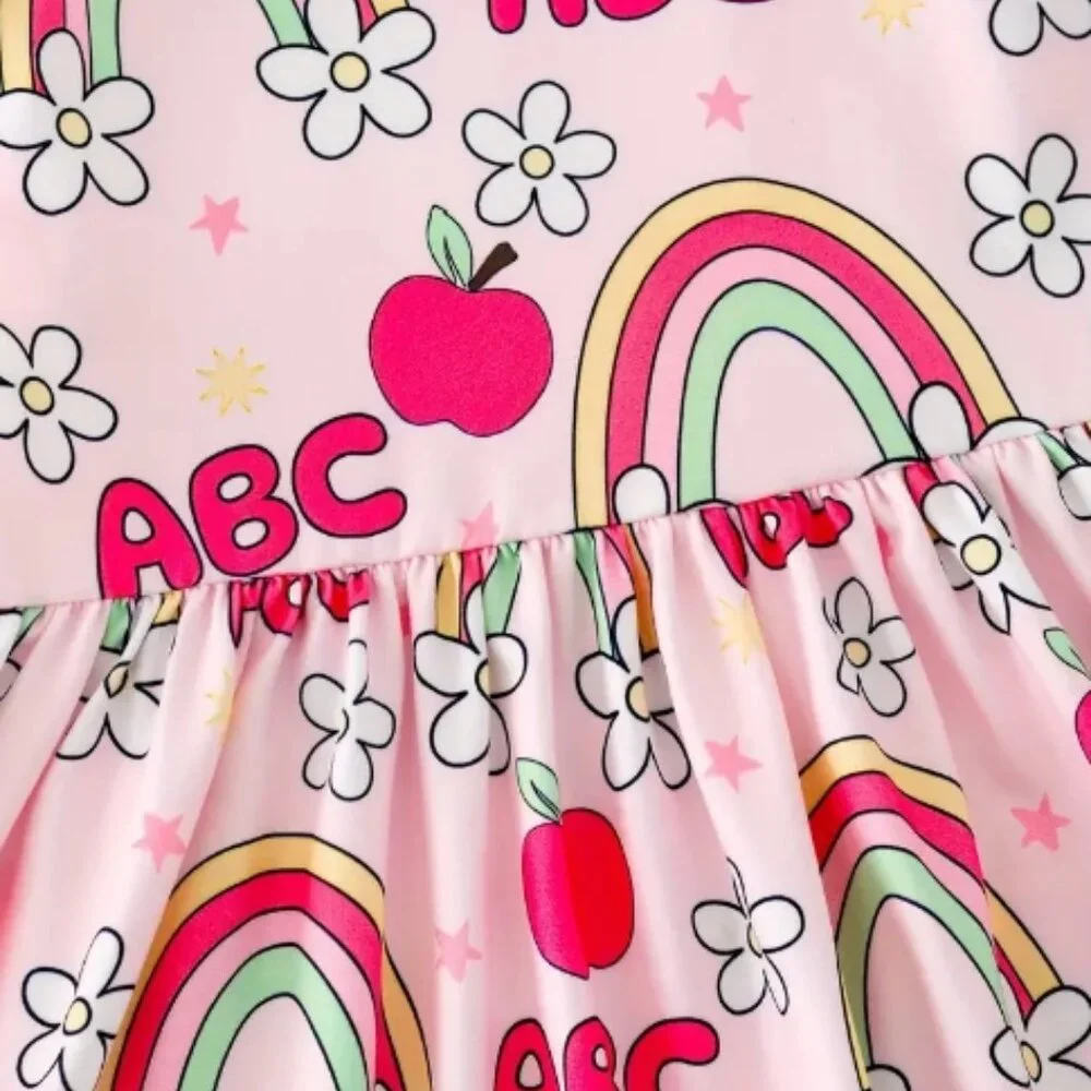 Boutique Back to School Rainbow Apple Girls Sleeveless Pink Dress